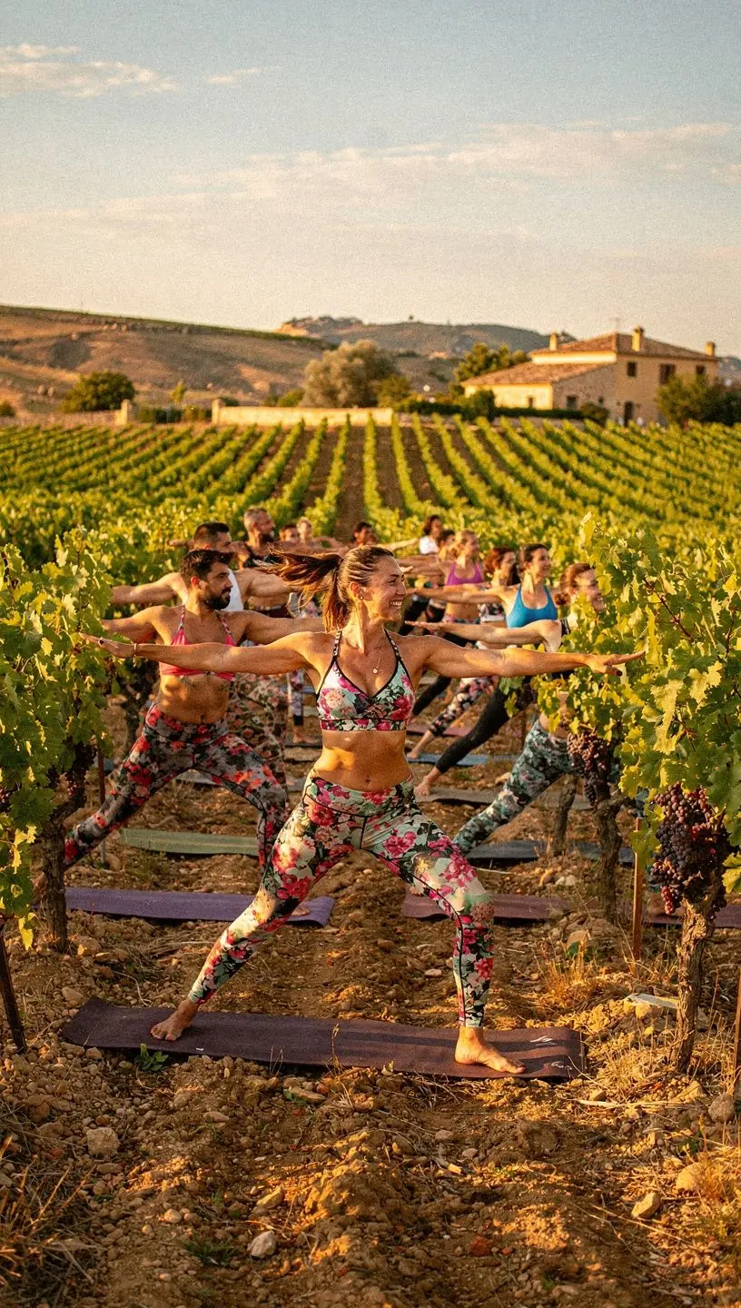 Un instructor guiando a los participantes a través de secuencias de posturas atléticas en un estudio iluminado.
