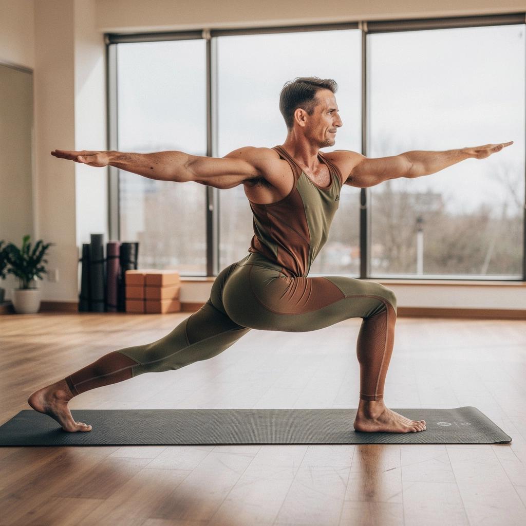 Vista panorámica del estudio de yoga, con esterillas ordenadas y luz natural que entra por las ventanas.